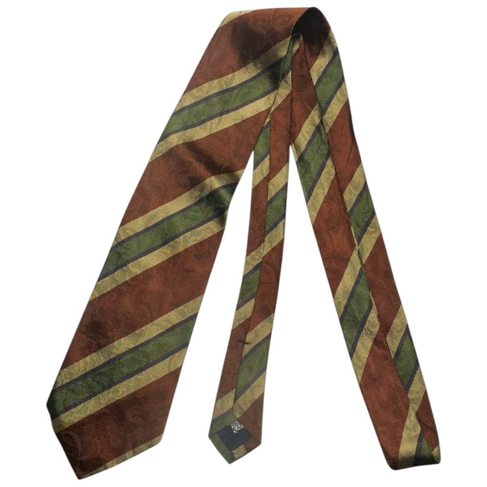 Burberry Vintage Handmade Burgundy Brown Striped Jacquard Print Silk Necktie Tie - Picture 3 of 8